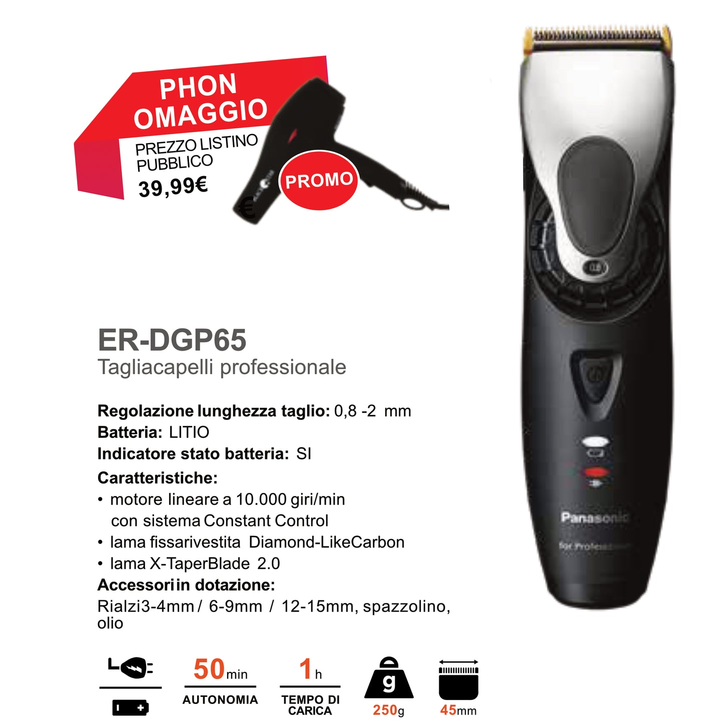 Tosatrice Panasonic per Capelli ER-DGP65 + Phon In OMAGGIO