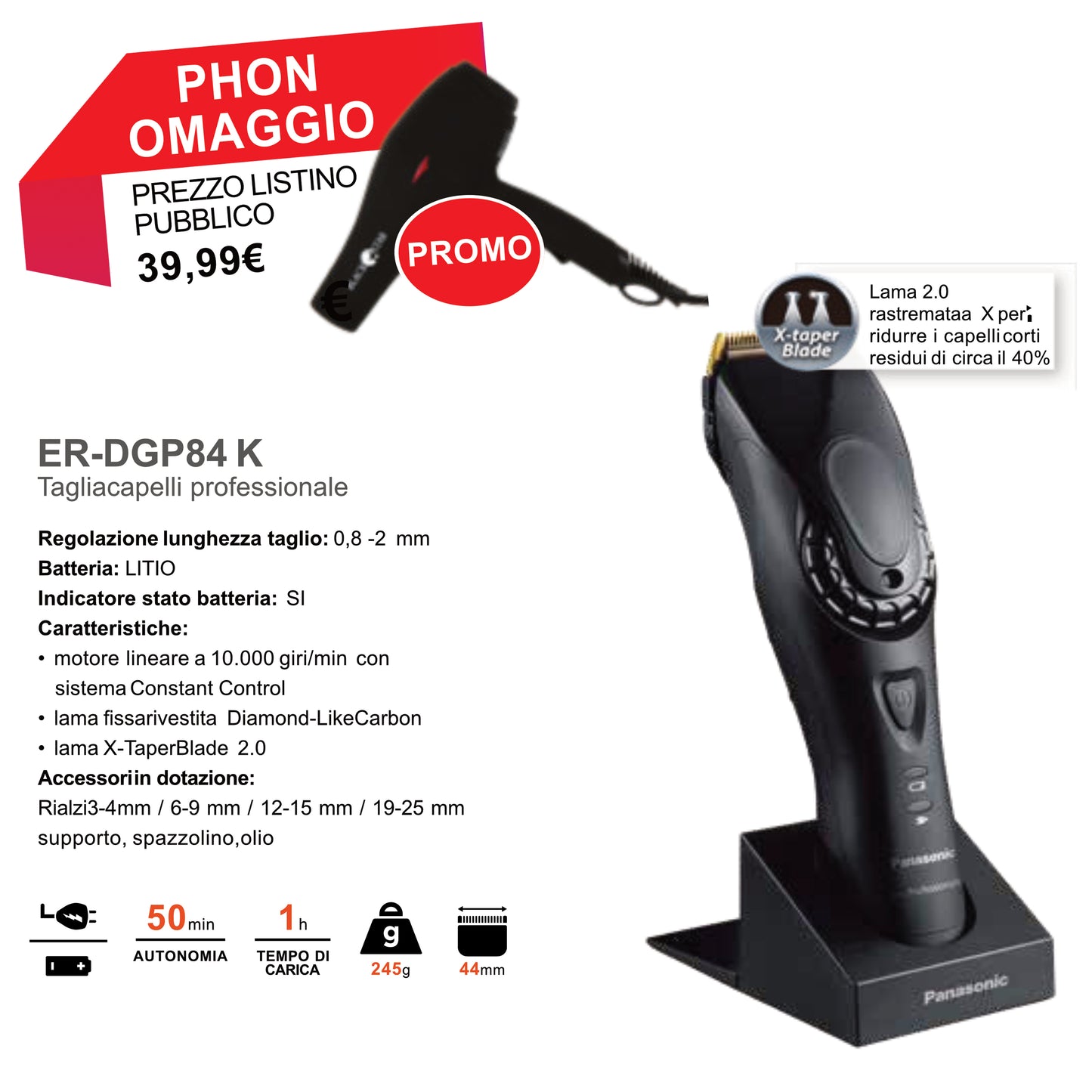 Tosatrice Panasonic per CapelliER-DGP84 k + Phon In OMAGGIO