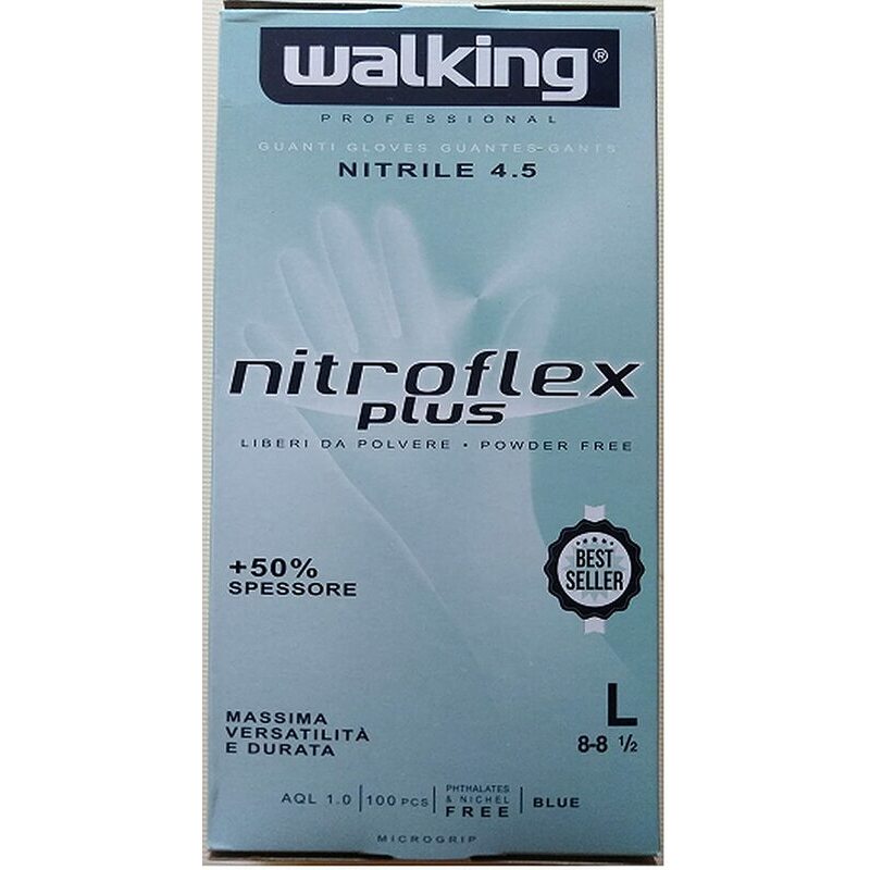 Guanti Nitroflex Plus Walking senza polvere misura Large 100 pz.