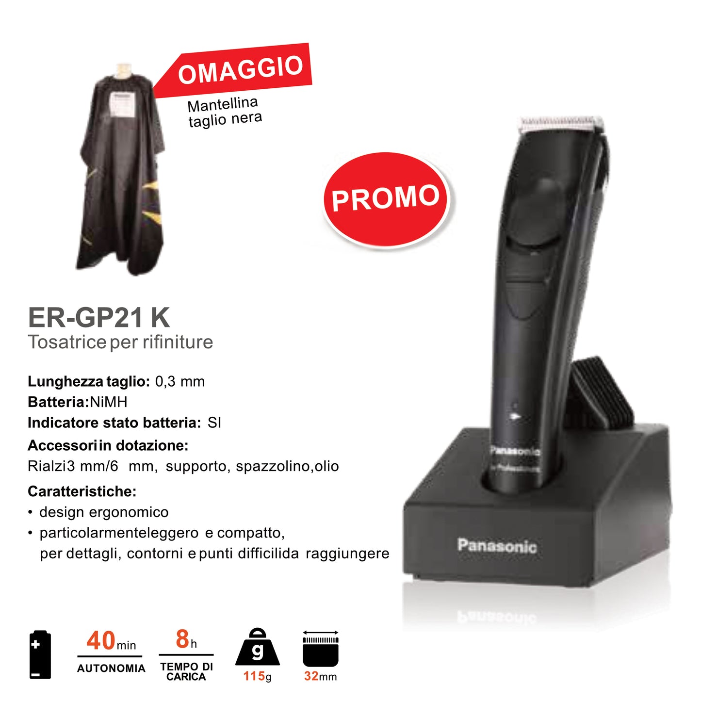 Tosatrice Panasonic da Rifinitura ER-GP21-K + Mantella Taglio OMAGGIO