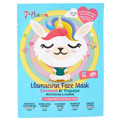Maschera per Viso in tessuto monouso LLAMACORN Cocco e Papaya 7th Heaven