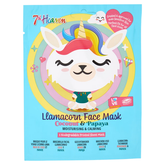 Maschera per Viso in tessuto monouso LLAMACORN Cocco e Papaya 7th Heaven