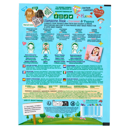 Maschera per Viso in tessuto monouso LLAMACORN Cocco e Papaya 7th Heaven