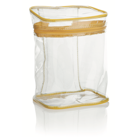 Trousse Bauletto Trasparente bordo giallo con cerniera Xan 22x10,5x21