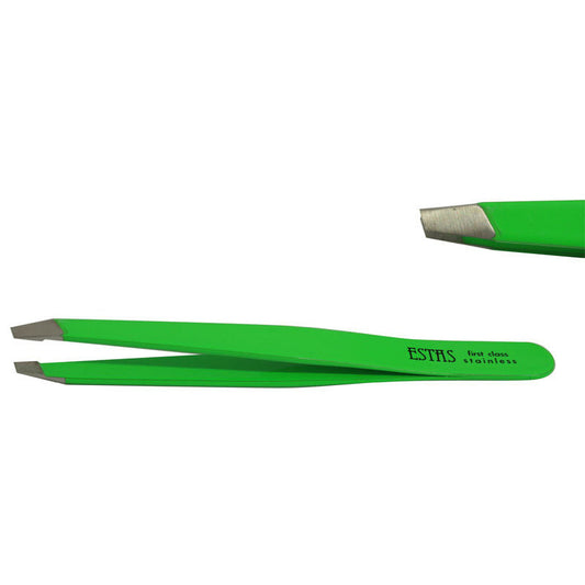 Pinzetta sopracciglia acciao inox taglio obliquo Fluo Green