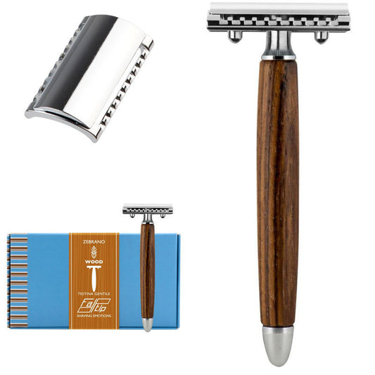 Rasoio di sicurezza Wood Manico Zebrano Testina Gentile PC Fatip 42133