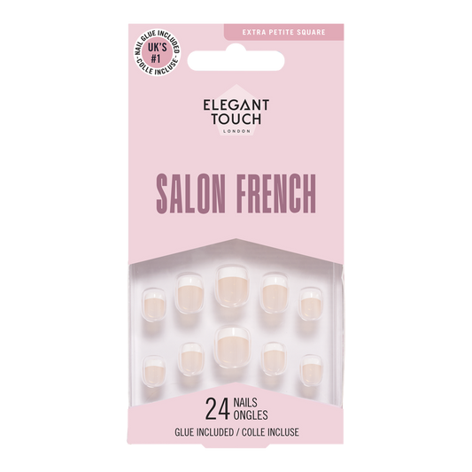 Unghie Finte Elegant Touch Salon Pink Natural French Extra Piccole 24 pz