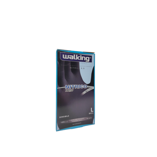 Guanti Nitrico Nero Senza Polvere Walking Large 100 Pz